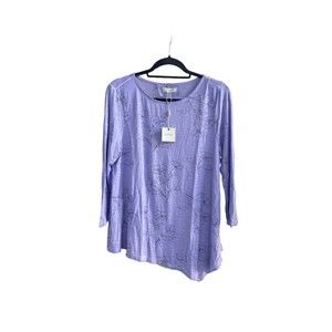 NWT Cupio‎ Women’s Large Pretty Floral Violet Blouse Spring Summer Asymmetrical